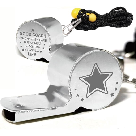 Silver Sports Whistles Stainless Stain Coach Whistle with Lanyard Loud Crisp Sound Whistles Laser-Engraved Whistle Outdoor Activities Referees Gift for Football Coach Teacher's Day 2x0.8 Inch