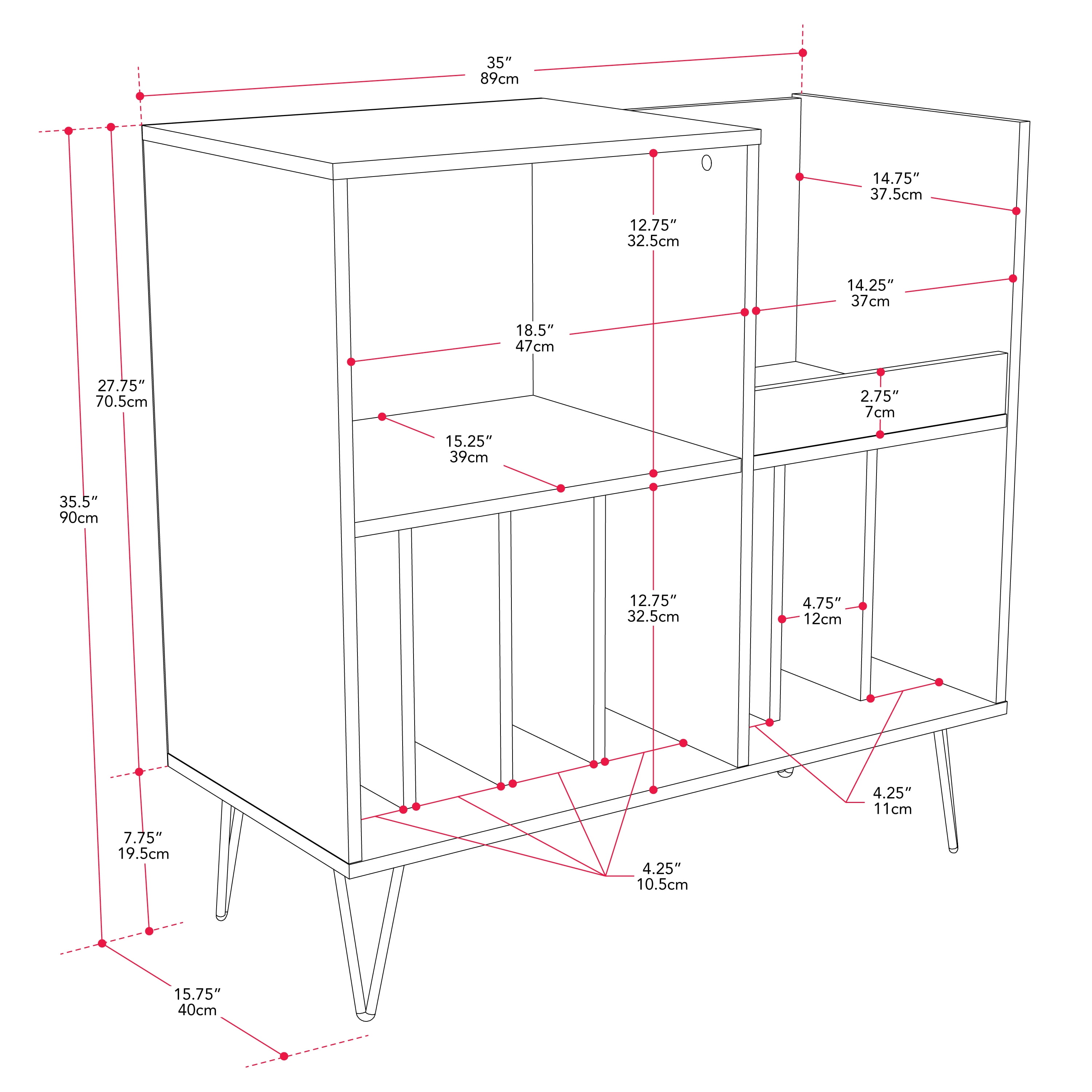 CorLiving Vintora Large Engineered Wood Open Shelved Turntable Media Stand