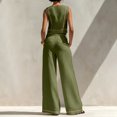 thumbnail image 4 of Szluipve 2 Piece Sets for Women Contrast Stitch 2 Piece Outfits Sleeveless Round Neck Crop Tank Top & High Waist Wide Leg Long Pants Elegant Casual Matching Set with Pockets Army Green XL, 4 of 9