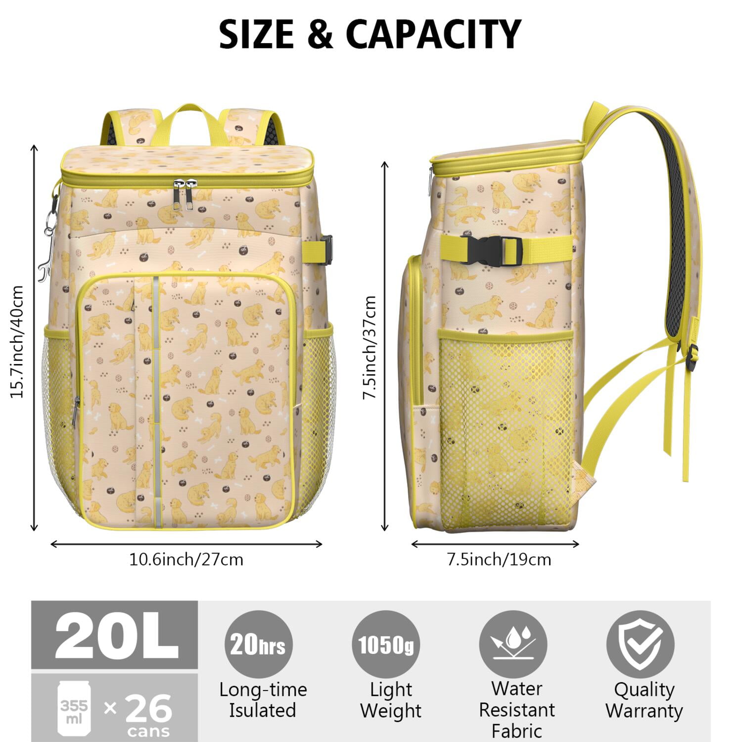 Travel Cooler Bag - Golden Retriever Camping Beer Cooler Backpack with Bottle Opener- Waterproof Insulated Picnic Backpacks - Cooler Bag for Beach