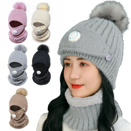 Essen Winter Warm Face Cover Set Knitted Cap Scarf Neckerchief For ...