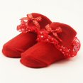 thumbnail image 4 of Eleanos Newborn Baby Girls Princess Floral Lace Bowknot Socks Infants Cotton Ruffle Frilly Trim Ankle Socks, 4 of 6