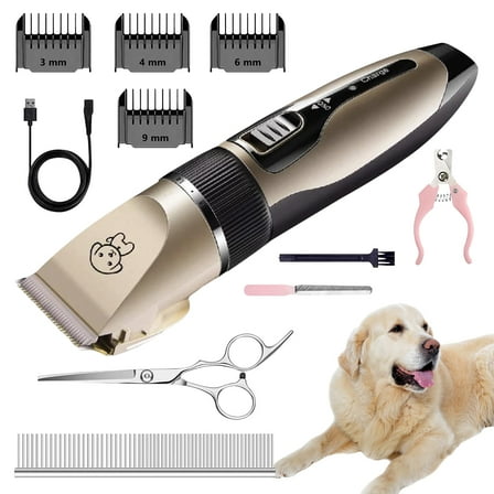 Rirool Rechargeable Cordless Pet Shaver,Low Noise Dog Clippers with Scissor Comb,Electric Quiet Pet Grooming Set for Dogs and Cats