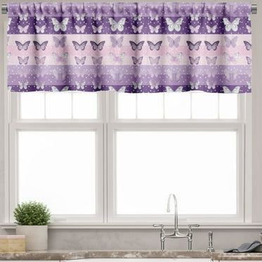 Ambesonne Butterfly Window Valance, Witchy Butterfly Pattern, 42" X 12", Dark Lavender Purple Rose