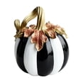 thumbnail image 2 of Halloween Decor, Black and White Decor, Halloween Pumpkin Decor, Fall Table Centerpiece, Resin Art Striped Pumpkin Ornament with Gold Accent Hobby and Leaves, Ideal for Halloween, 2 of 5