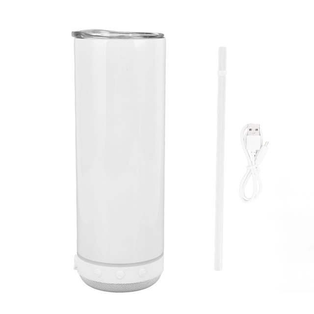 Verdant Touch Bouteille d'eau sous vide de 600 ml - Gobelet portable avec haut-parleur Bluetooth amovible - Tasse isolée sous vide pour homme et femme - Fond blanc
