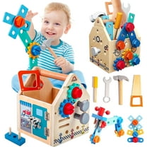Kids Tool Set, 33 Pcs Wooden Toddler Tools with Box / Bench / Tool House for 2 Year Old Boy, Montessori Educational Pretend Play Construction Toys for Age 2-5 Birthday Gift