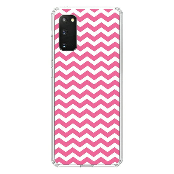 DistinctInk Clear Shockproof Hybrid Case for Galaxy S20 PLUS / 5G (6.7" Screen) - TPU Bumper, Acrylic Back, Tempered Glass Screen Protector - Pink White Stripes Wave - Stripes Pattern
