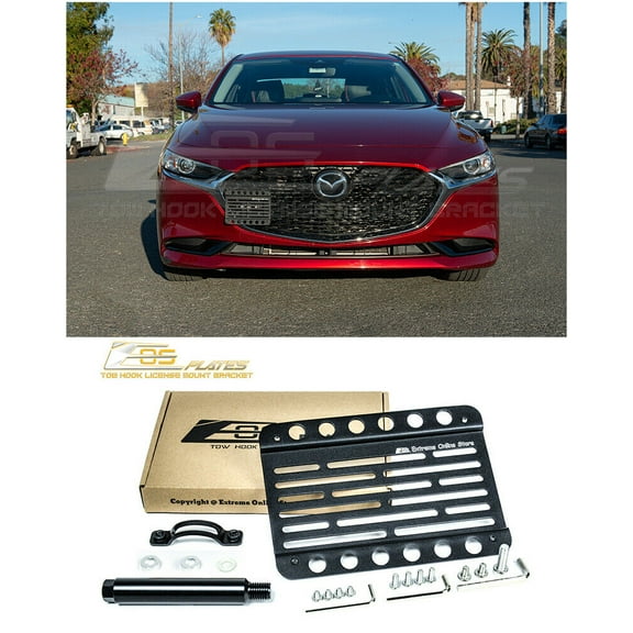 Extreme Online Store Replacement For 2019-Present Mazda 3 Models | EOS Plate Version 1 Front Bumper Tow Hook License Relocator Mount Bracket Tow-507 (Mid Size)
