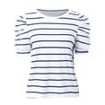 thumbnail image 4 of Women Summer Fashion Bubble Sleeve Striped T Shirt V Neck Soft Breathable Casual Wear, 4 of 4