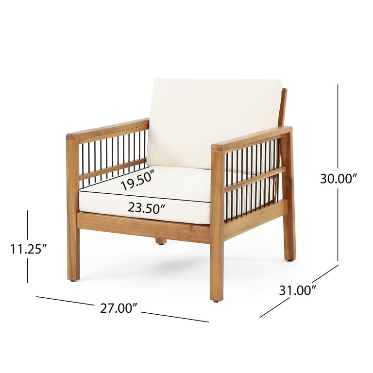 Noble House Bennion with Cushion Acacia Wood Outdoor Lounge Chair