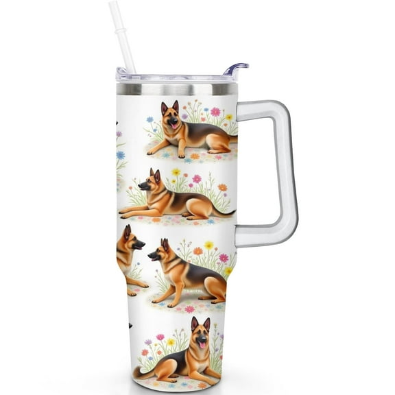 40oz Double Insulated Dog Tumbler with Handle, Spill Proof Lid and Straw – Perfect Travel Coffee Cup Gift