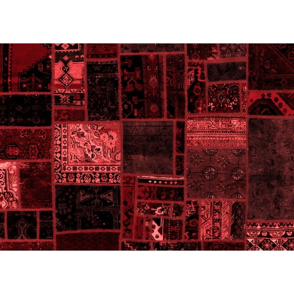 Ahgly Company Machine Washable Indoor Rectangle Patchwork Red Transitional Area Rugs, 6' x 9'