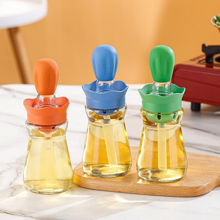 Hadanceo 200ML 2 in 1 Glass Oil Bottle with Silicone Brush Clear