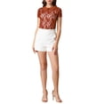 thumbnail image 3 of MODA NOVA Junior's Contrast Doll Collar Short Sleeve Tops Sheer Lace Top Red S, 3 of 6