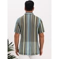 thumbnail image 3 of DARING DIVA Men's Striped Short Sleeve Button Down See Through Shirts M Blue Green, 3 of 7