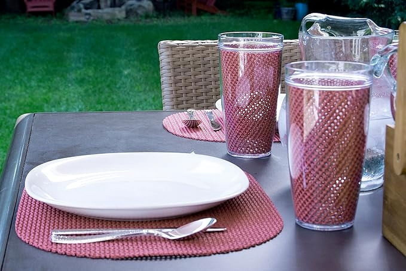 Kraftware Fishnet Oval Placemat 17"x12" (Set/6) Add Fun and Color to your Outdoor Dining – Real Jute Material – Brick Red