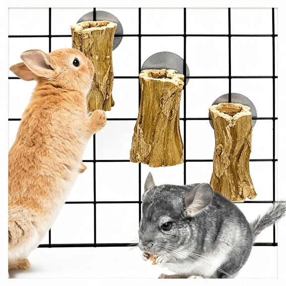 CYFW Rabbit Chew Toys,3 Pcs Hanging Natural Papaya Wood Chew Sticks Guinea Pig Treats for Dental Care Small Animal Molar Snacks Bunny Treats for Rabbits Guinea Pigs Ch"Illas Hamsters