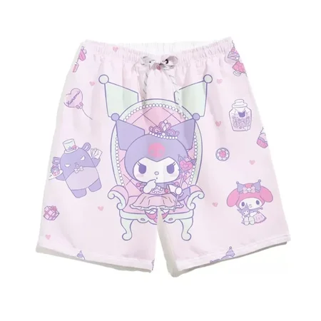 Sanrioed Kawaii Anime Summer Kuromi Girl Home Yoga Beach Pants Leisure Quick Drying Sports Shorts Indoor Outdoor Swimming Trunks