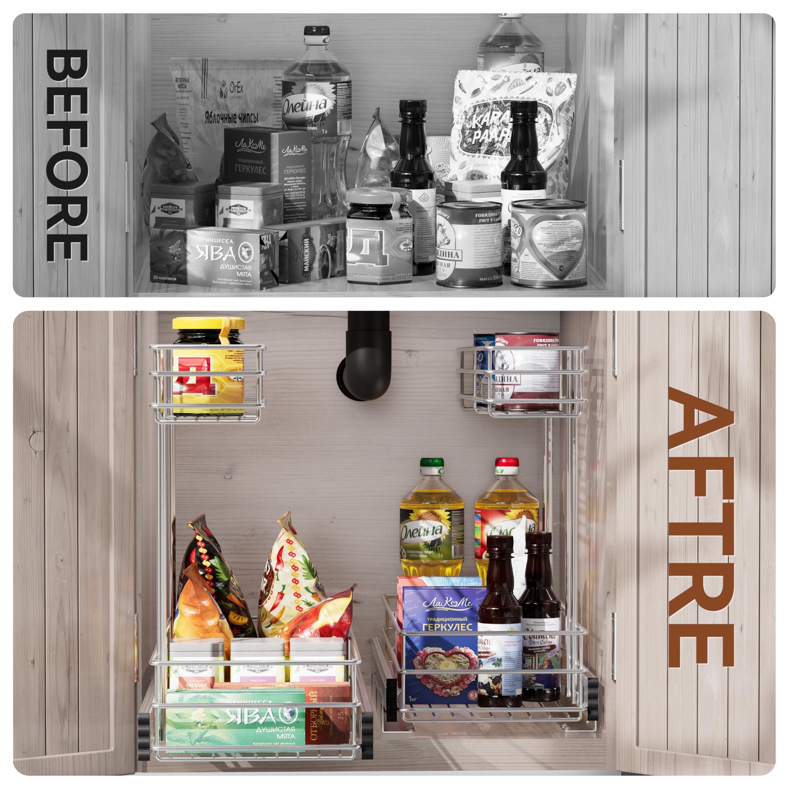 STORKING 2 Tier Under Sink Pull Out Cabinet Organizer Slide Wire Shelf Basket for Kitchen Base Cabinets 9" W 18.5" D 16" H