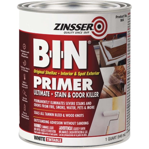 Rust-Oleum Zinsser B-I-N Interior & Spot Exterior Primer, Sealer, & Stain Killer Base, White, 1 Quart
