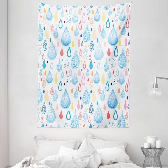 Rain Tapestry, Various Large and Small Heavy Rain Drops Fluid Squall Fall Season Graphic Art Print, Wall Hanging for Bedroom Living Room Dorm Decor, 60W X 80L Inches, Multicolor, by Ambesonne