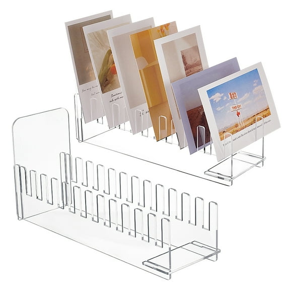 2Set 2 Sets 12 Grids Acrylic Card Display Riser Stands for Greeting Card Postercard Storage Organizer Rack for Home Office Desktop Portable Display Stand for Vendors Retail 27x8.5x13cm