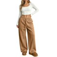 thumbnail image 2 of WULMLEO Women's Wide Leg Sweatpants with Front Seam Detail Elastic Drawstring High Waist Loose Casual Pants with Pockets Camel 2XL, 2 of 6