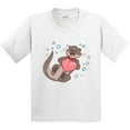 thumbnail image 3 of Inktastic Cute Smiling Valentine's Day Otter with Heart Youth T-Shirt, 3 of 5