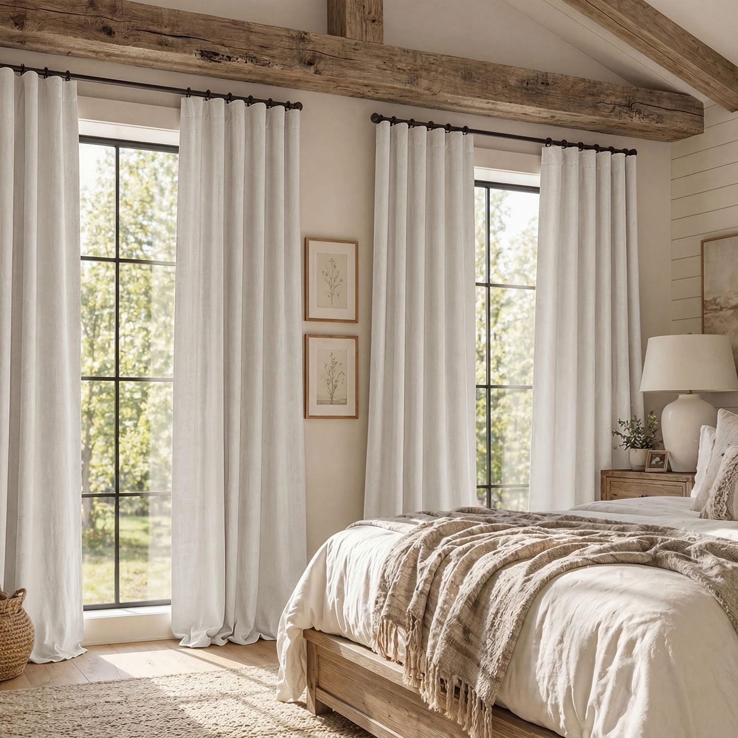 Half Price Drapes Parchment Cream Faux Linen Room Darkening Curtains for Bedroom(1 Panel),50W X 108L