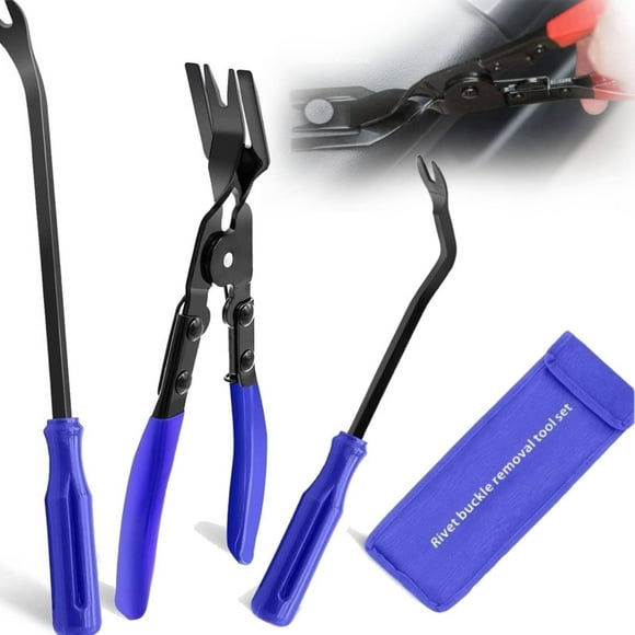 3Pcs Auto Clip Pliers Set And Fastener Remover Car Trim Removal Pry Tool Repair Kit With Storage Bag For Automotive Door Panel Upholstery Plastic Fasteners
