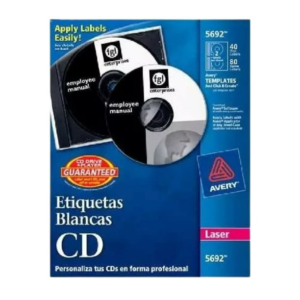 40pzs Etiquetas Adhesivas Blancas Cd Dvd Avery 5692 Laser Discos Personalizacion Papeleria Oficina