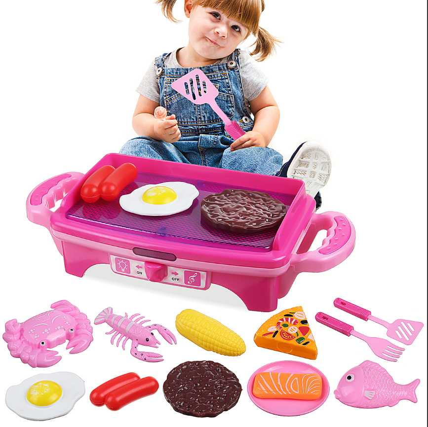 Kitchen Playset Play Children Kids Toy Food Grill Cooking Set With Light Sound 