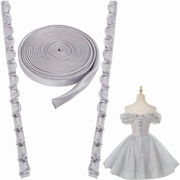 Corset Back Kit Adjustable Wedding Dress Zipper Replacement Extender Lace-up Loops Ribbons Ties Fit Satin Corset Back Kit for Formal Prom Bridal Dress Evening Gown DIY Crafts Light Grey
