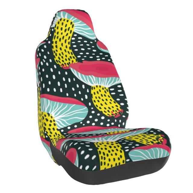 Wukai Green Mushroom Full Set Car Seat Covers with Soft Padding Universal Auto Front Seats Protector and Cushion Mat