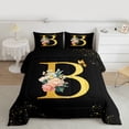 thumbnail image 2 of Homewish Gold Cartoon Monogrammed Full Size Comforter Sets for Female, Initial B Letter Bedding Comforter Set, Groovy Rose Flower Reversible Bedding Sets, Luxury Bedroom Decor, 3 Pieces, 2 of 8