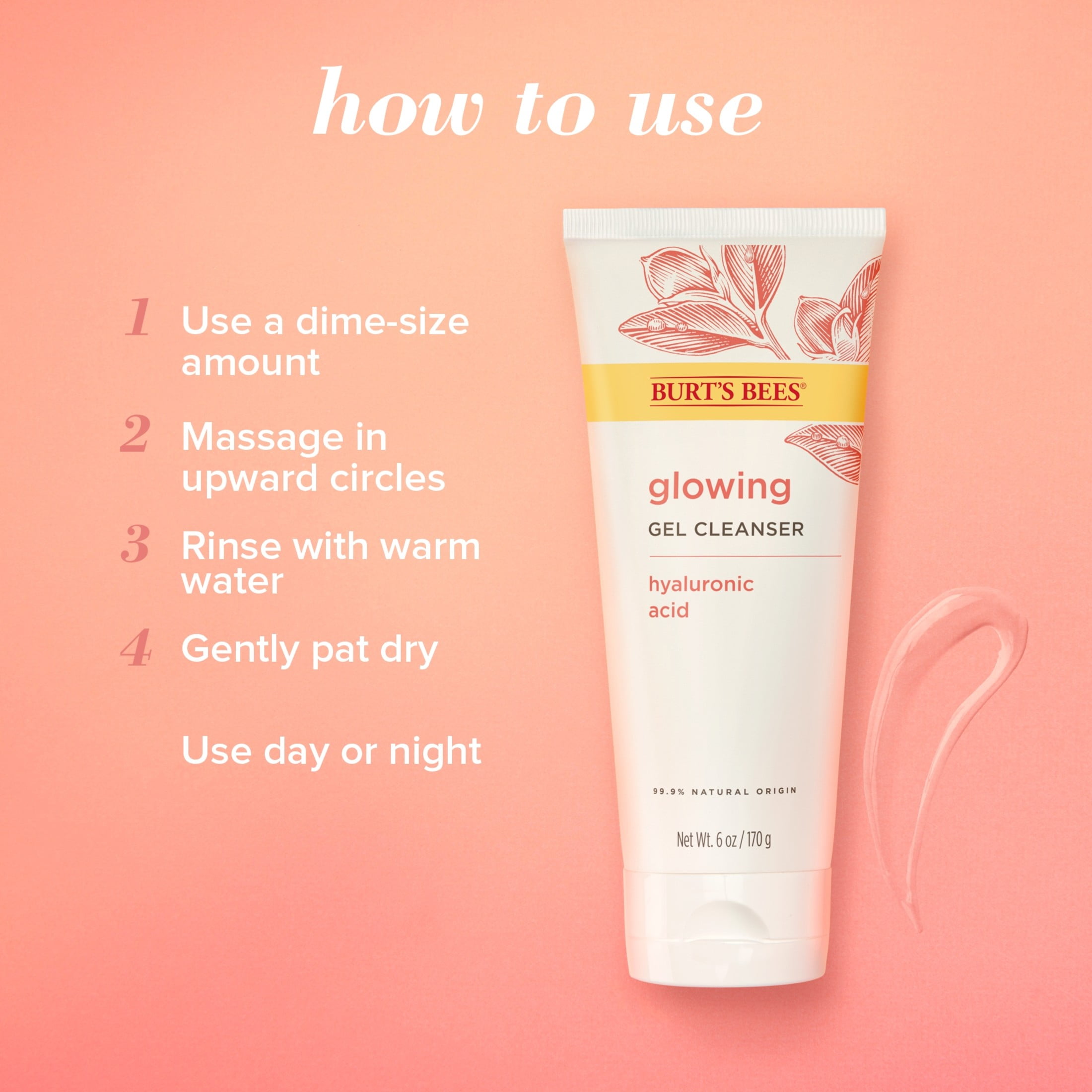 Burt's Bees Glowing Cleanser with Hyaluronic Acid, 6 fl oz