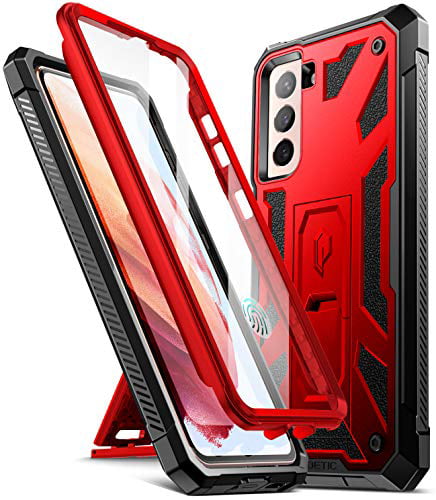 Poetic Spartan Case for Samsung Galaxy S22+ Plus 5G 6.6 inch Metallic Orange Full Body Rugged Shockproof Protective Cover Case with Kickstand Built-in Screen Protector Work with Fingerprint ID 