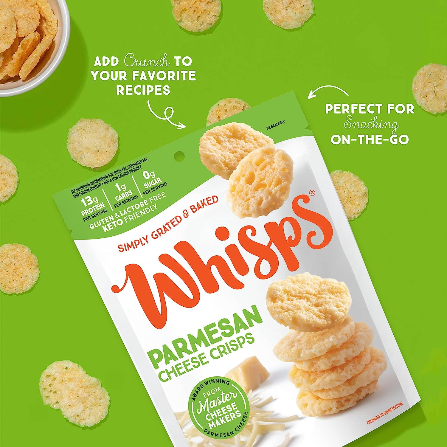 Cheese Crisps Parmesan Cheese | Protein Chips | Healthy Snacks | Protein Snacks, Gluten Free, High Protein, Low Carb Keto Food (10.8 Oz, 2 Pack)