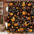 thumbnail image 2 of Fall Pumpkin Shower Curtain, Autumn American Football Rugby Bow Maple Leaf Bathroom Curtain Set, Fall Thanksgiving Harvest Bath Decor Waterproof Fabric with Hooks, Black,70X70IN, 2 of 5