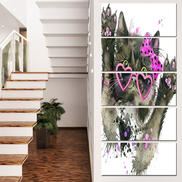 Funny Black Cat Illustration - Animal Canvas Wall Art