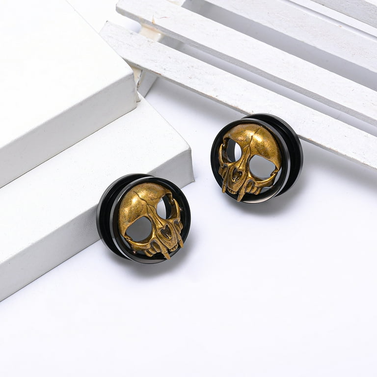 COOEAR Unisex Stainless Steel Skull Head Ear Gauges Expanders Stretchers  2PCS