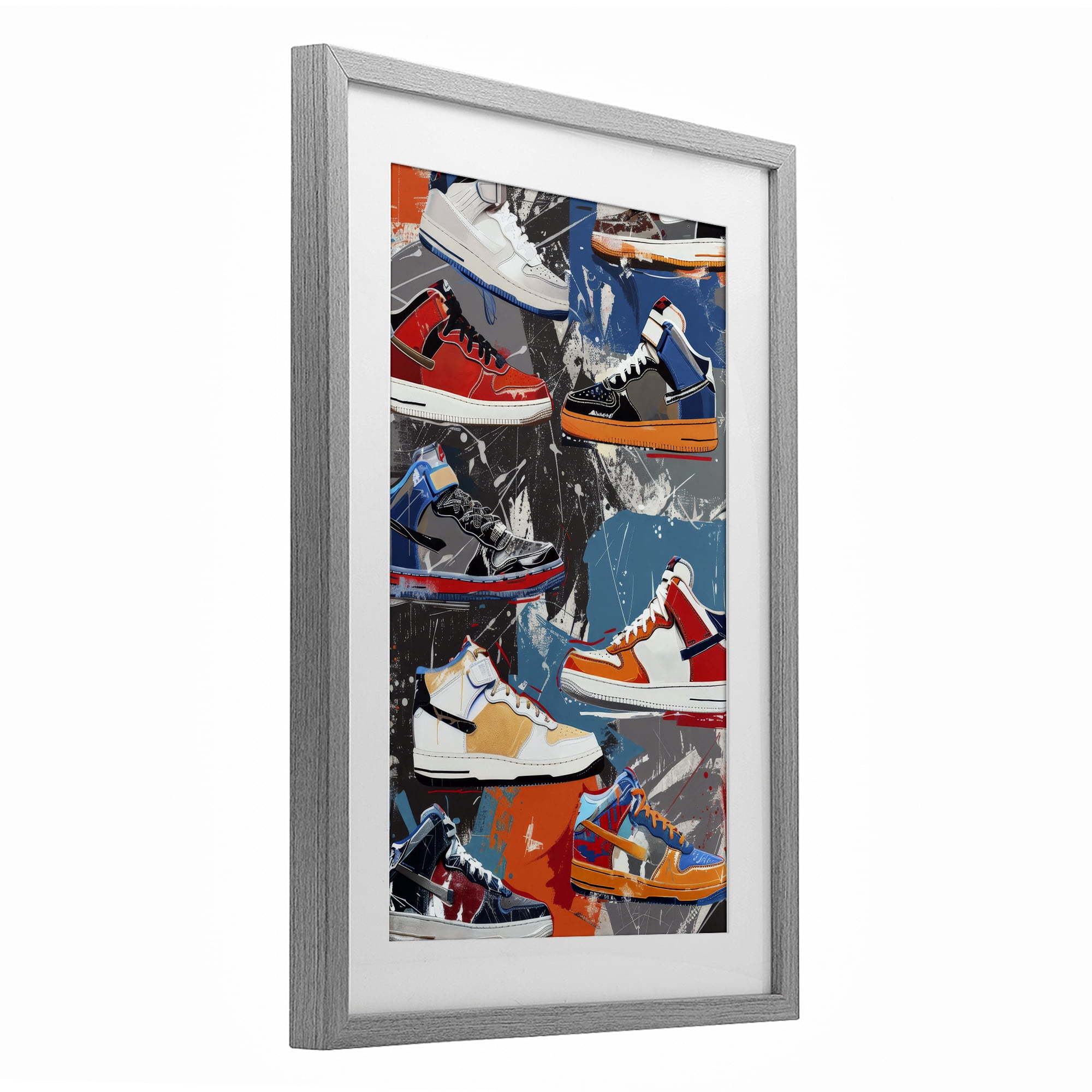 Stupell Industries Stylish Urban Shoe Collection Gray Framed Print Under Glass, design by Ray Powers