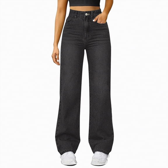 MYShe Mom Jeans High Waisted Women's Wide Leg Jeans High Waisted Strechy Denim Pants Black XXXL