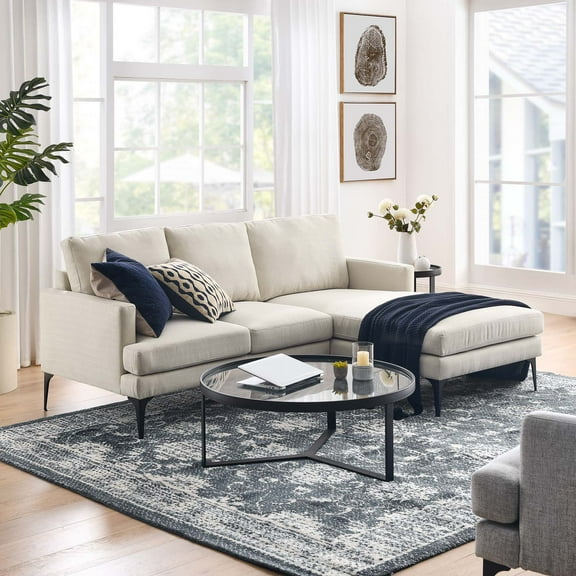 Modway Evermore Right-Facing Upholstered Fabric Sectional Sofa in Beige