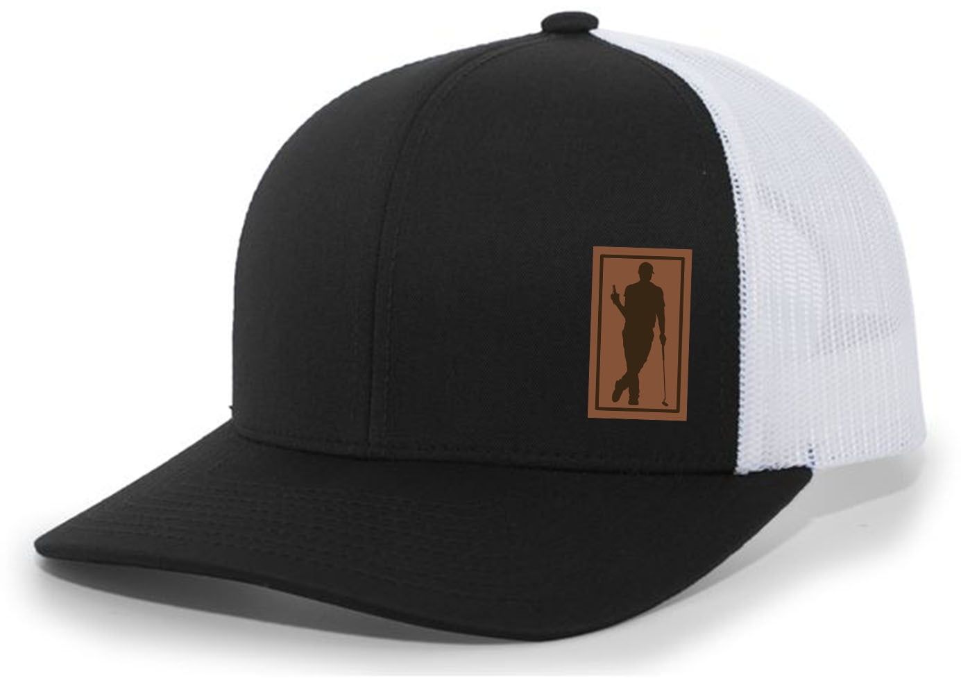 Mens Golfer Drinking Beer Baseball Logo Parody Amateur Golf Mesh Back Trucker Hat, Black/White photo