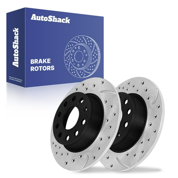 AutoShack 9.96" (253 mm) Rear Solid Drilled & Slotted Brake Rotors E-Coated | Replacement for 2011-2018 Volkswagen Jetta 2013-2019 Volkswagen Beetle 2010-2013 Audi A3 | 2-PC Set | ShadowGuard