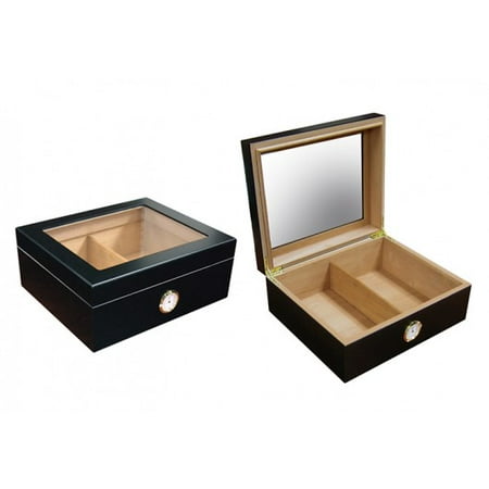 Chalet Glass Top Cigar Humidor - Black Finish - Capacity: 25 to