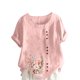 thumbnail image 1 of Vestidos Casuales Para Mujer, Blusas De Mujer De Moda Blusa informal de lino con cuello redondo, manga corta y botones para mujer, 1 of 4