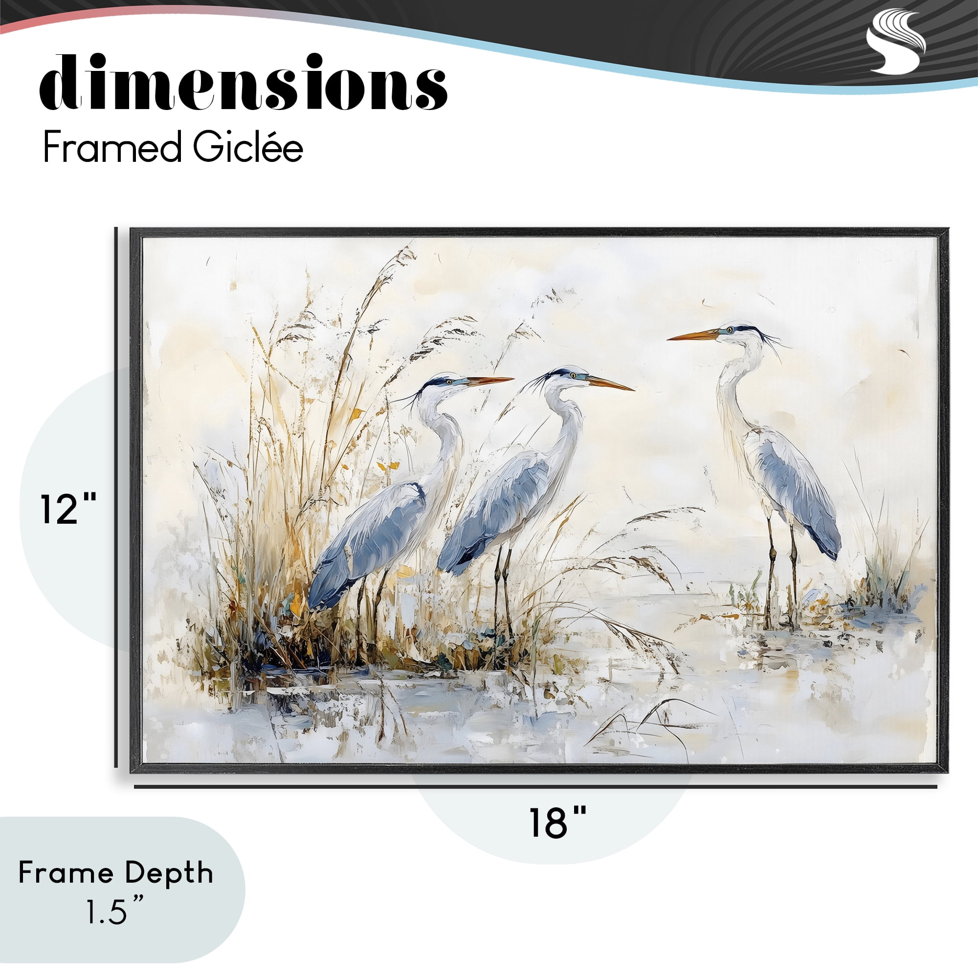Stupell Industries Blue Heron Trio in Wetlands Black Framed Giclee Art, design by LSR Design Studio